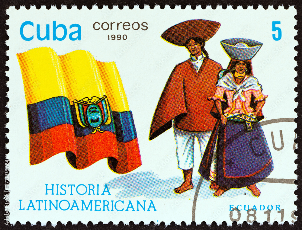 Flag and Traditional Costumes of Ecuador (Cuba 1990)