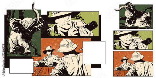 Collage on theme safari and travel. Vacation in jungle.