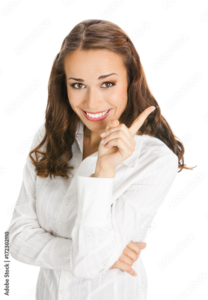 Businesswoman showing, on white Businesswoman showing, on white