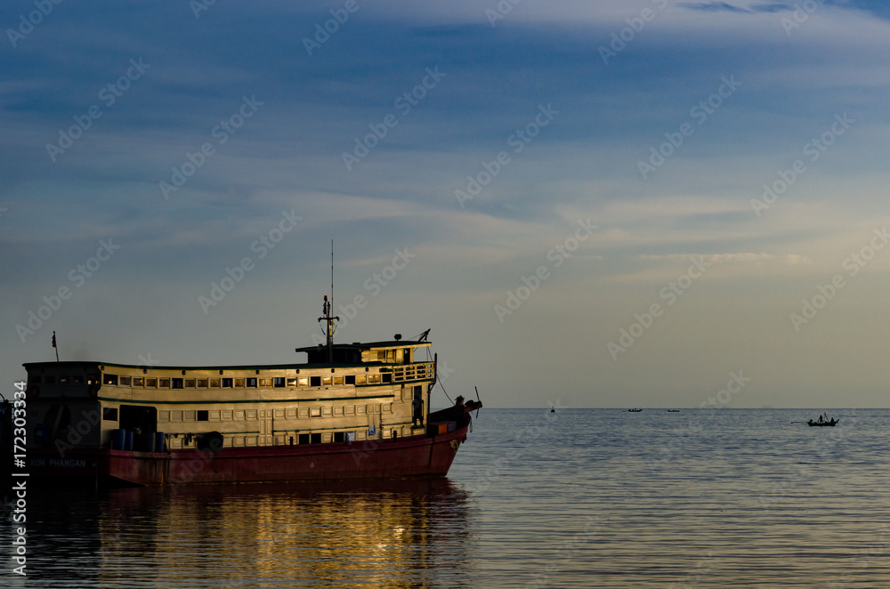 Koh Phangan Thailand twilight scene of boats