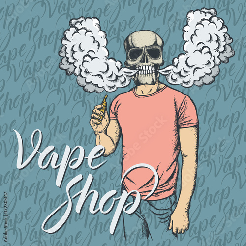 Skull vaping an electronic cigarette