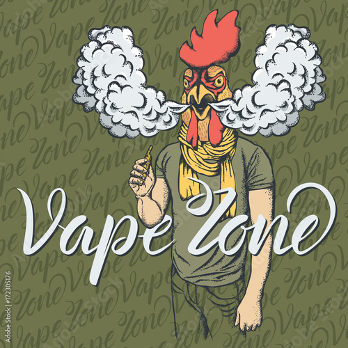 Rooster vaping an electronic cigarette