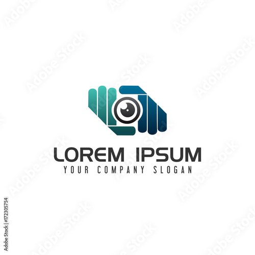 hand camera lens photography Logo design concept template