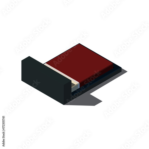 Isometric double bed with mattress and a high back.