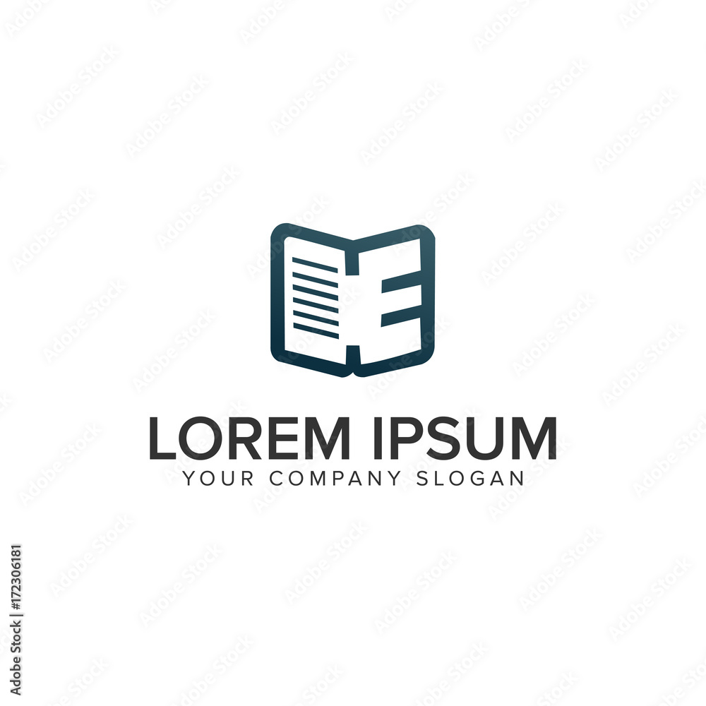 Book with letter E Logo. E-book logo design concept template Book with letter E Logo. E-book logo design concept template