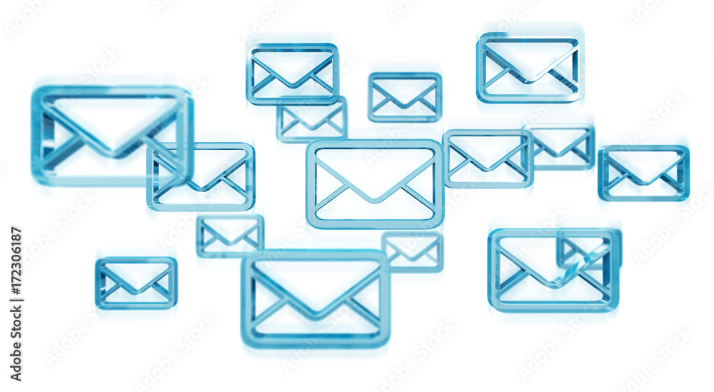 Digital blue floating emails 3D rendering Digital blue floating emails 3D rendering