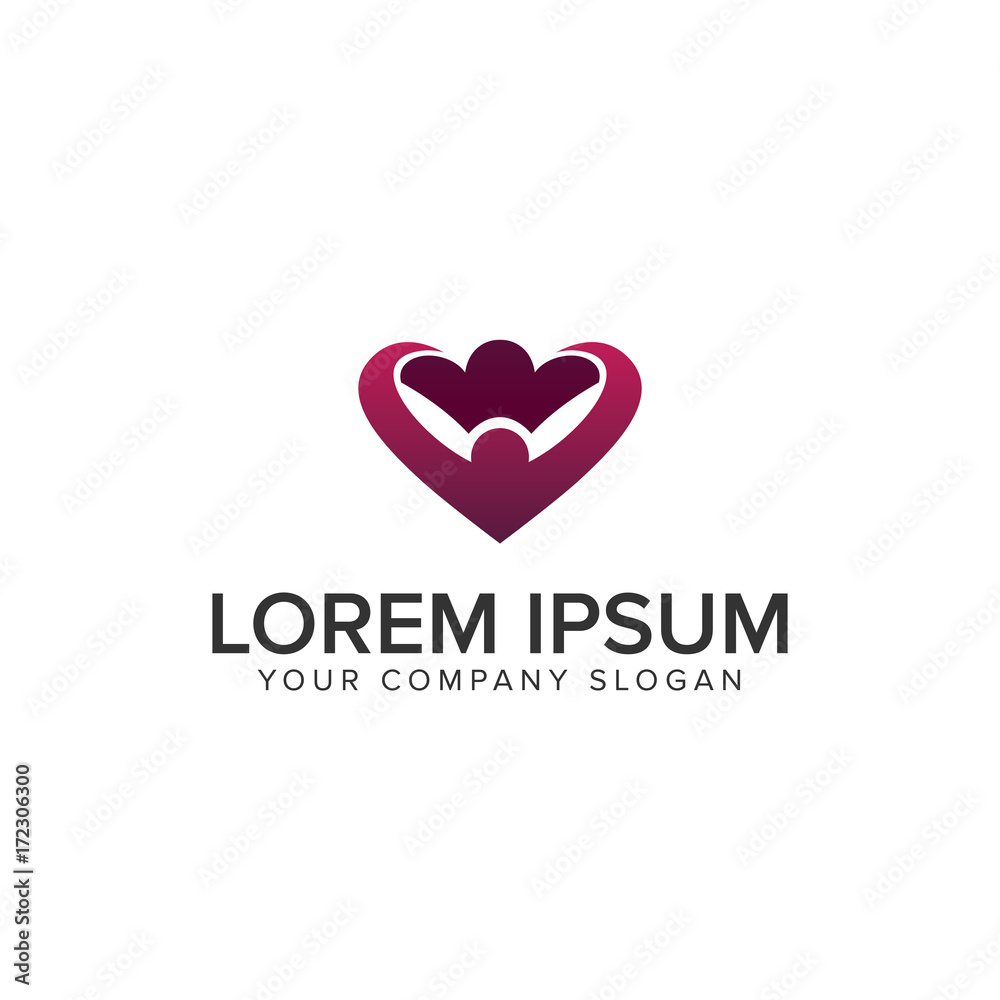 couple people love heart Logo design concept template