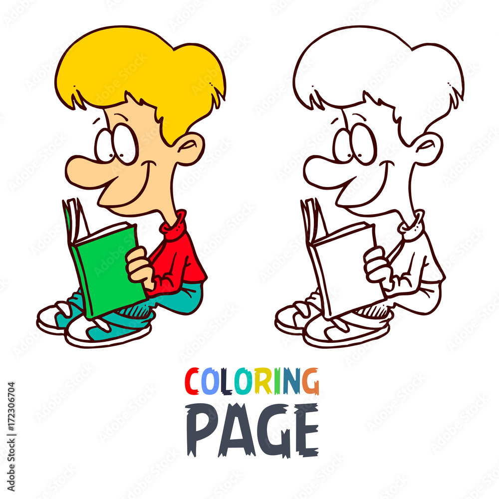 young boy reading book cartoon coloring page young boy reading book cartoon coloring page