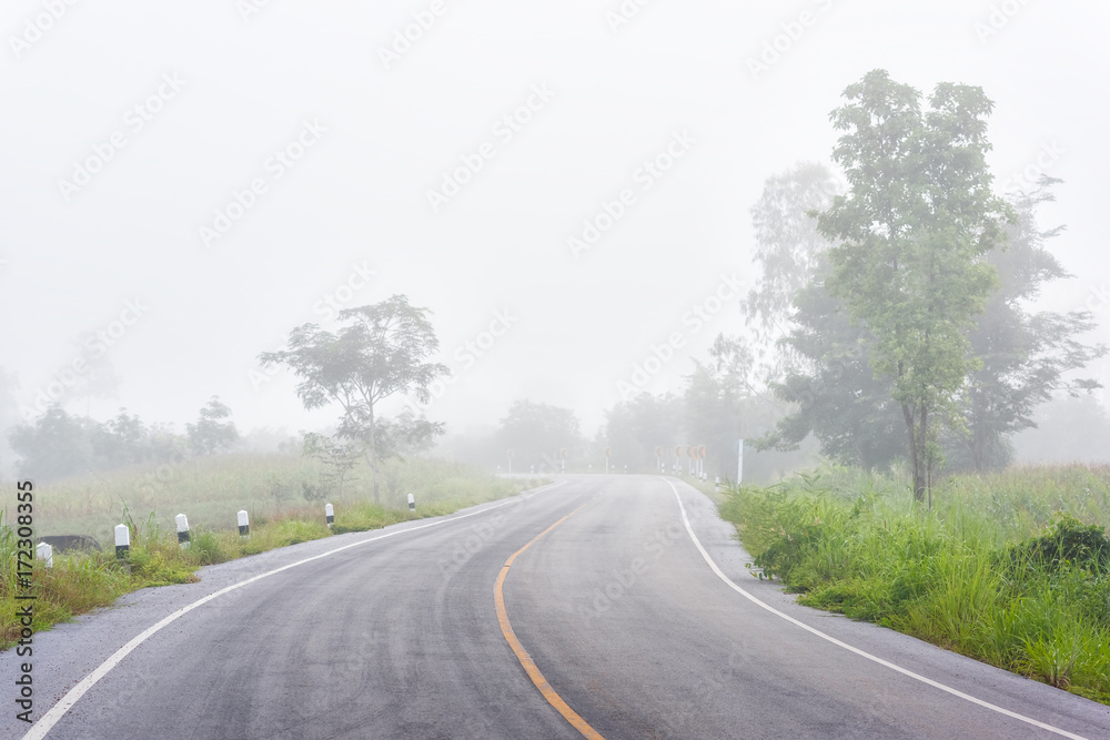 Fototapeta premium asphalt road and fog