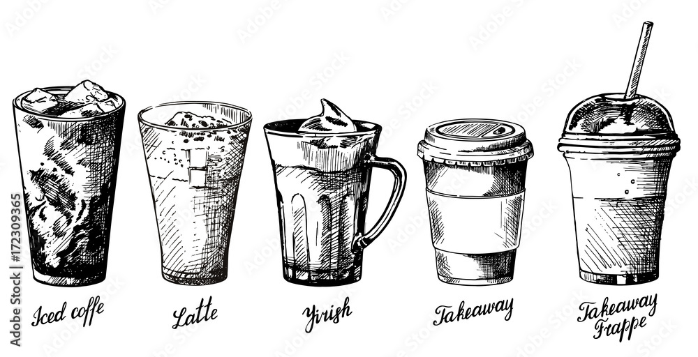Vector vintage hand drawn coffee types set Stock Vector | Adobe Stock