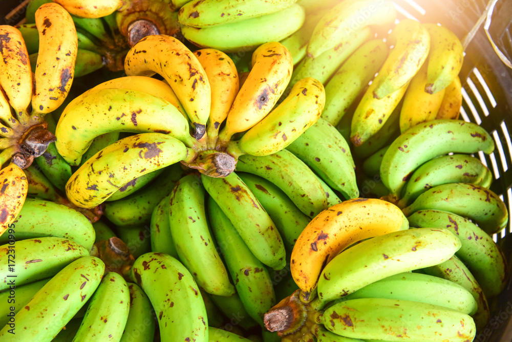 Group of Raw Bananas with Bright Light
