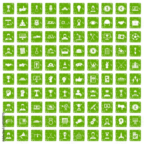 100 leadership icons set grunge green