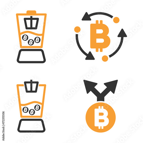 Bitcoin Mixer vector icon set. Style is bicolor flat symbols.