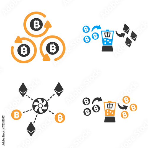 Cryptocurrency Mixer vector icon set. Style is bicolor flat symbols.