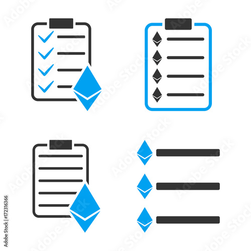 Ethereum List vector icon set. Style is bicolor flat symbols.