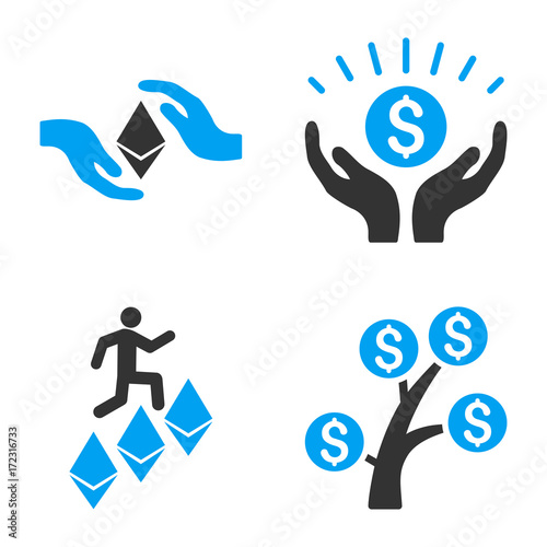 Financial Prosperity vector icon set. Style is bicolor flat symbols.