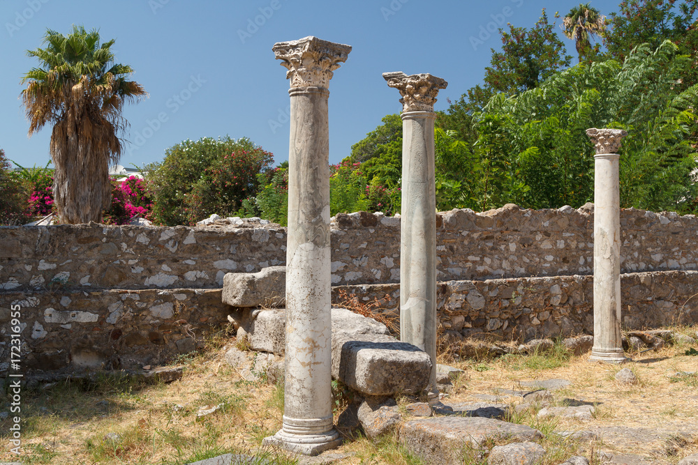 Ruins of ancient agora in Kos town, Kos island, Greece