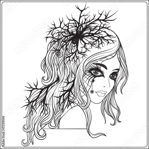 Portrait of a young beautiful girl in Halloween or Day of the De