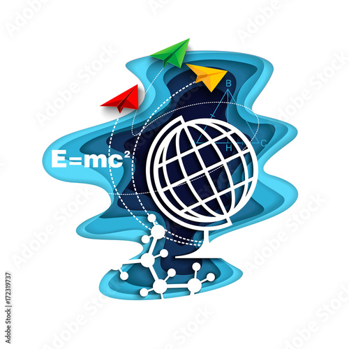 Education and school concept vector poster in paper art origami style