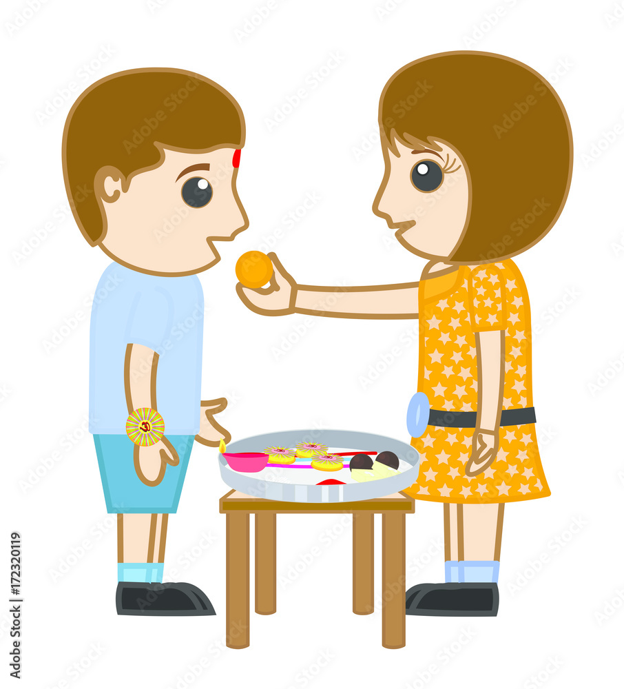 Celebrating Rakhi - Cartoon Characters Vector Celebrating Rakhi - Cartoon Characters Vector