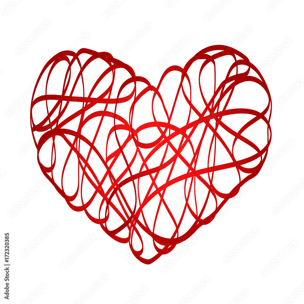 Red heart symbol love from ribbon, stock vector illustration Red heart symbol love from ribbon, stock vector illustration