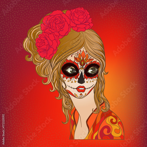 Portrait of a young beautiful girl in Halloween or Day of the De