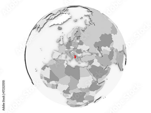 Albania on grey globe isolated