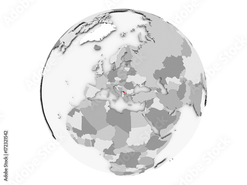 Kosovo on grey globe isolated