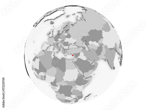 Cyprus on grey globe isolated