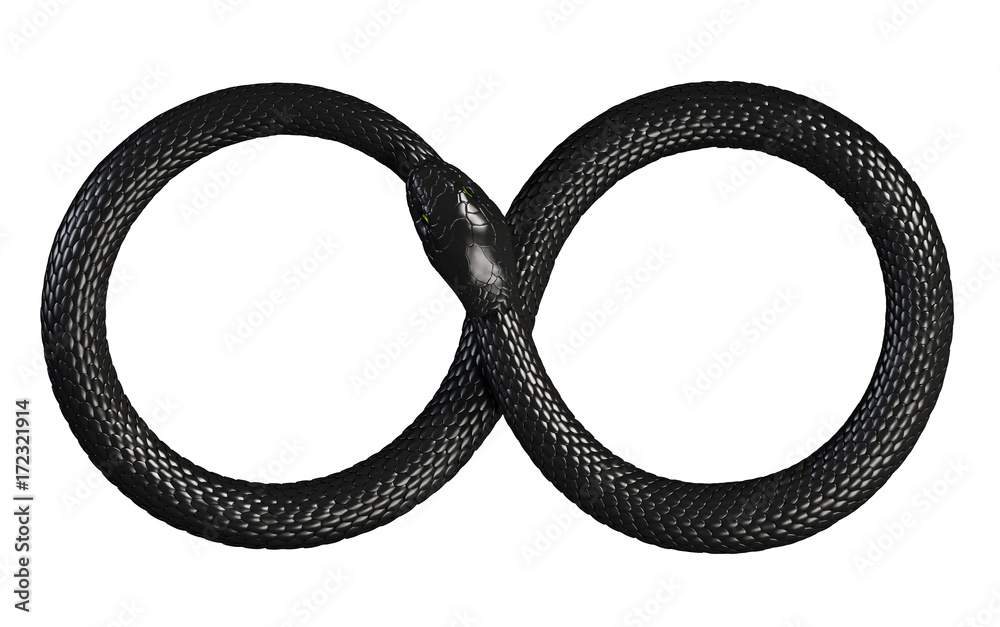 Naklejka premium Wąż pożerający własny ogon. Nieskończony Symbol. Ilustracja 3D