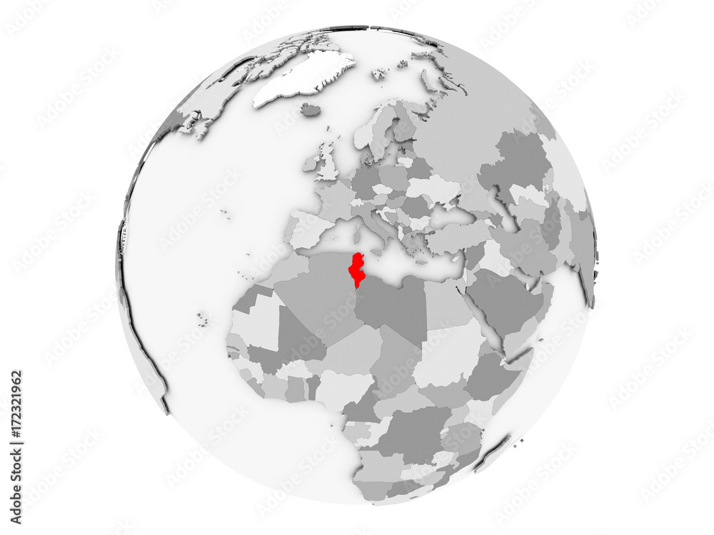 Tunisia on grey globe isolated Tunisia on grey globe isolated