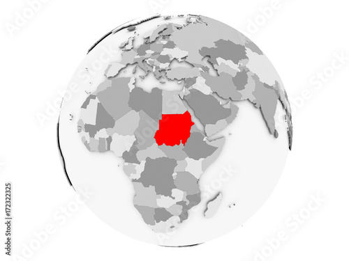 Sudan on grey globe isolated