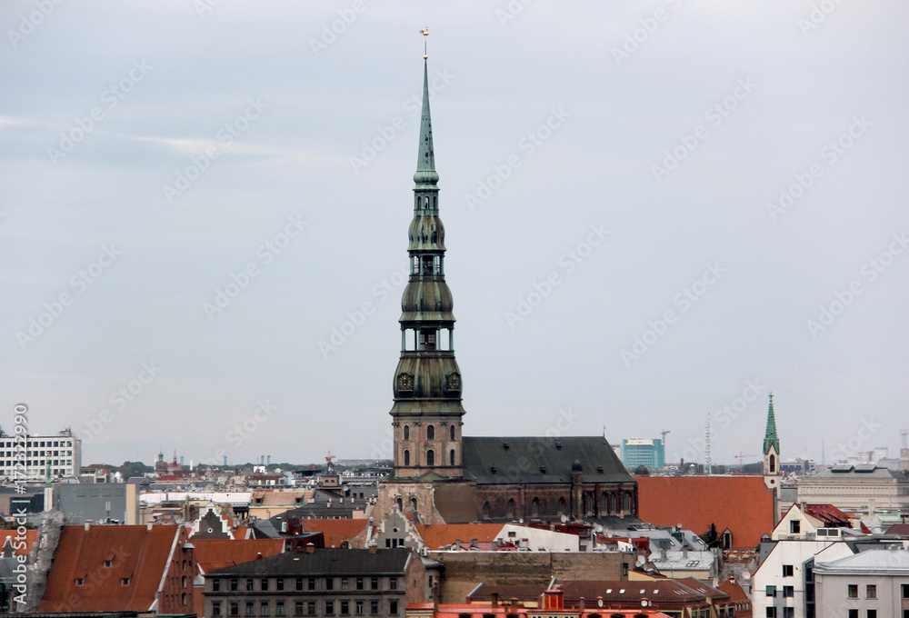 Saint Peter church in the center of the old town street architecture travel Europe Baltic countries destinations