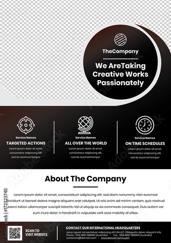 A4 Flyer Template - CIrcle Header - for professional agency or coorporate - Dark Colored photo