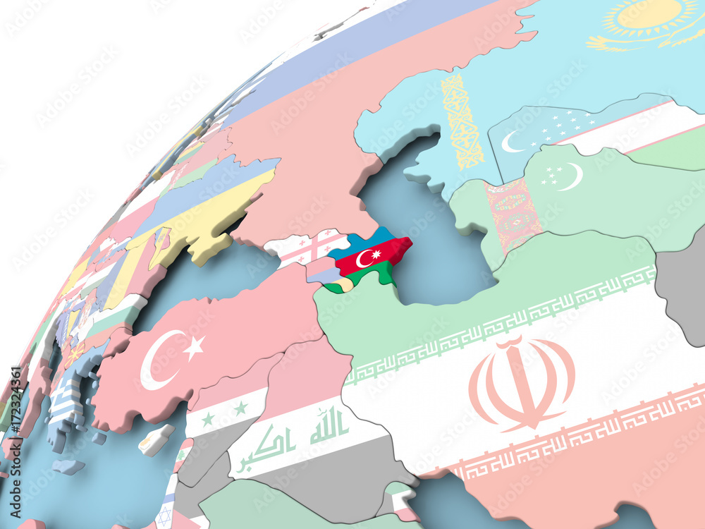 Fototapeta premium Azerbaijan on globe with flag