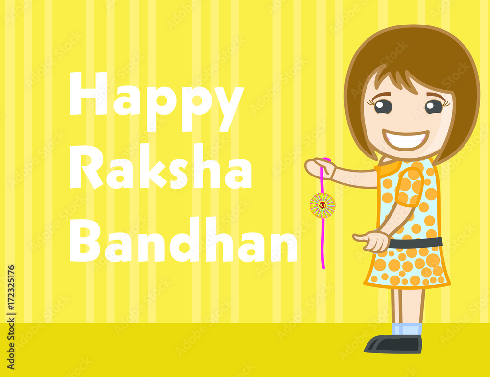Happy Kid Girl Presenting Rakhi - clip-art cartoon vector