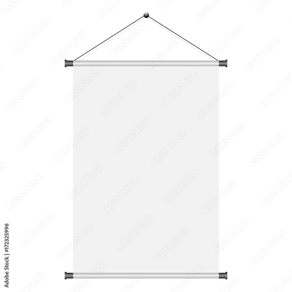 Blank white paper poster hanging on wall. Page of banner for your design. Vector illustration