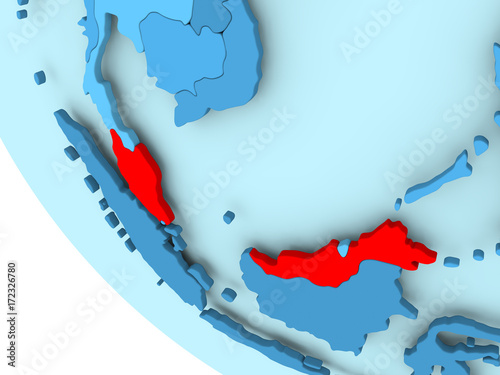 Malaysia on blue political globe