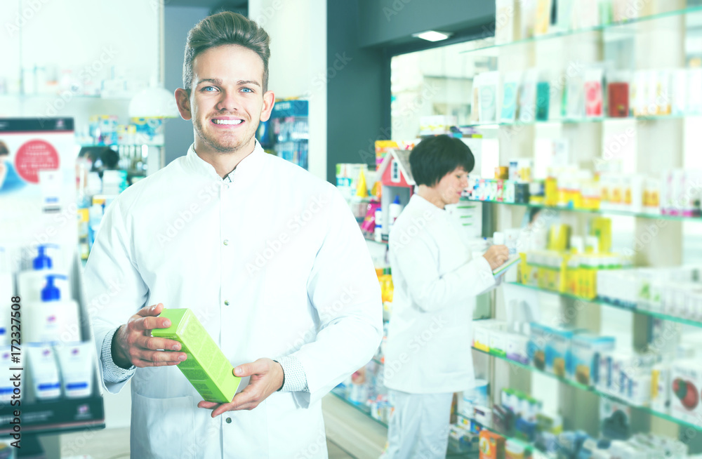 Pharmaceutist working in chemist shop