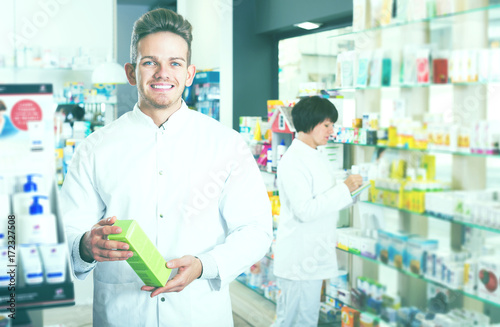 Pharmaceutist working in chemist shop
