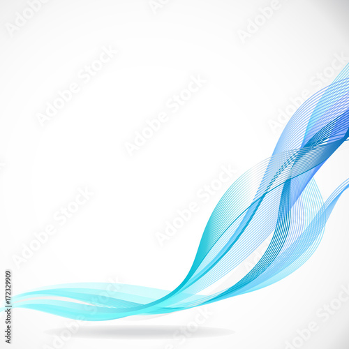 abstract blue waves, lines,  on a white