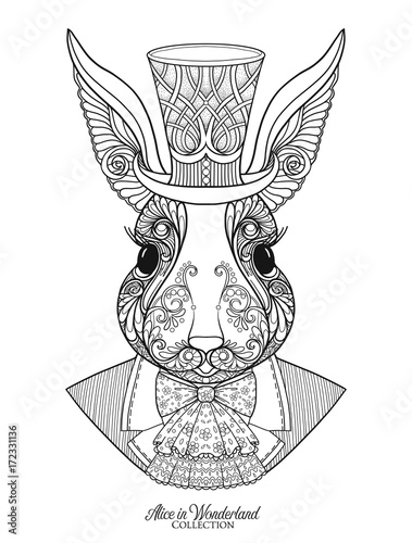 Hare or rabbit in the hat from the fairy tale Alice in Wonderla