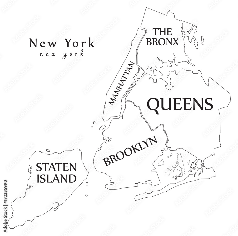 Modern City Map New York city of the USA with boroughs and titles outline map Stock Vector