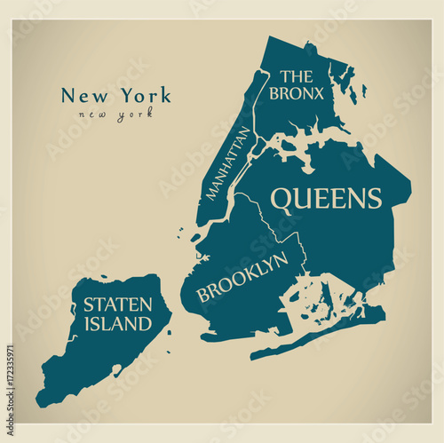 Modern City Map - New York city of the USA with boroughs and titles