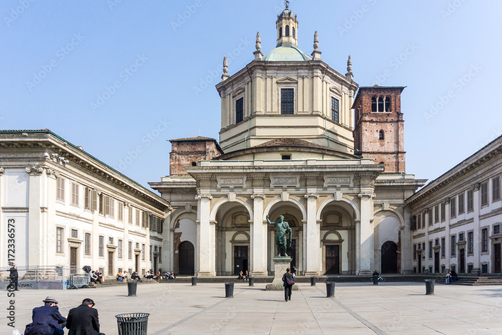 MILAN, ITALY - March 16, 2017: street view of downtown milan, capital of the Lombardy region, ranking 4th in the European Union