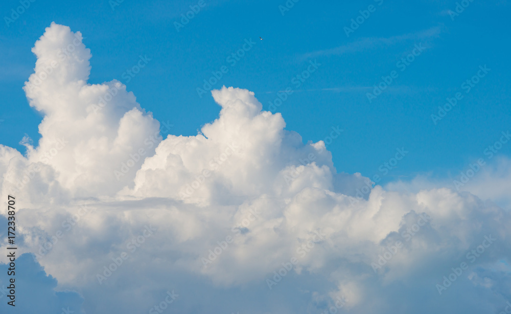 White clouds in a blue sky in sunlight in summer
White clouds in a blue sky in sunlight in summer