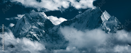 Panoramic view of mountain peaks Kangtega, also known as 