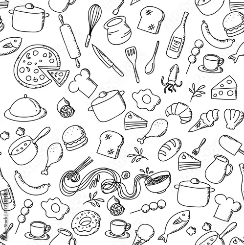 Seamless pattern background Food and ingredient kids hand drawing set illustration isolated on white background