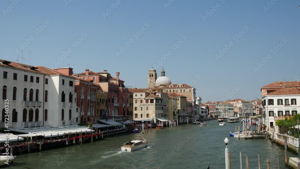 View from the Ponte degli Scalzi of boats at the canal grande in Venice Italy View from the Ponte degli Scalzi of boats at the canal grande in Venice Italy