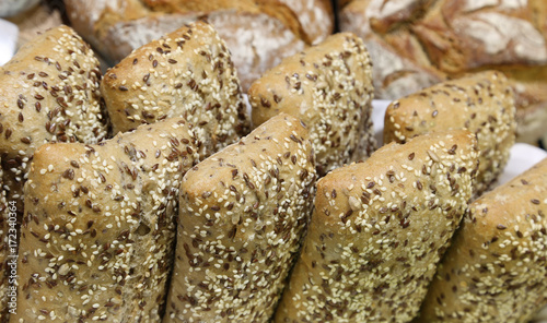 loaves of bread made with whole wheat to the seeds and cereals a